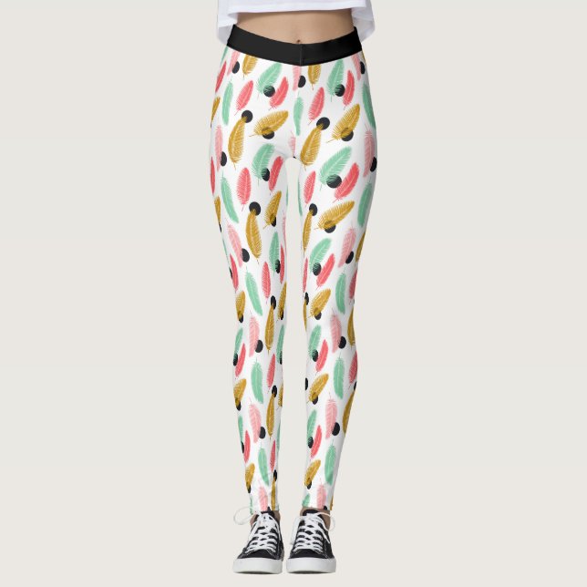 Trendy Tropical Leaves Pattern Leggings (Front)