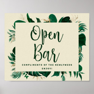 Trendy Tropical Open Bar Wedding Reception Sign