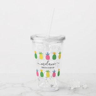 Trendy Tropical Pineapple Bridesmaid Name Acrylic Tumbler