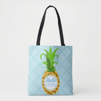Trendy Tropical Pineapple Hello Summer Tote Bag
