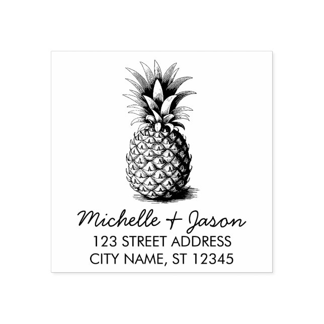 Trendy Tropical Pineapple Wedding Return Address Rubber Stamp (Imprint)