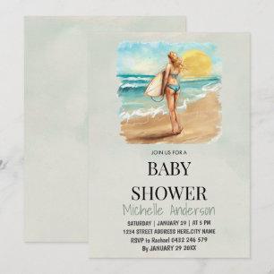 Trendy tropical Summer surfing Beach Baby Shower Invitation