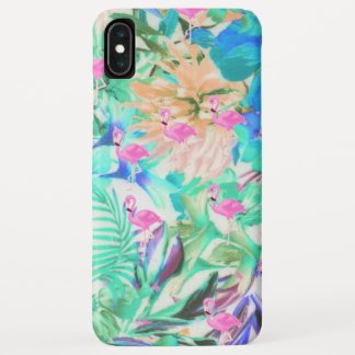 Trendy tropical teal pink floral flamingo iPhone XS max case