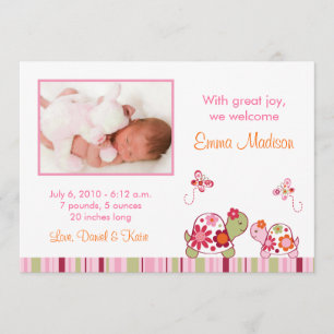 Trendy Tropical Turtle Photo Birth Announcements