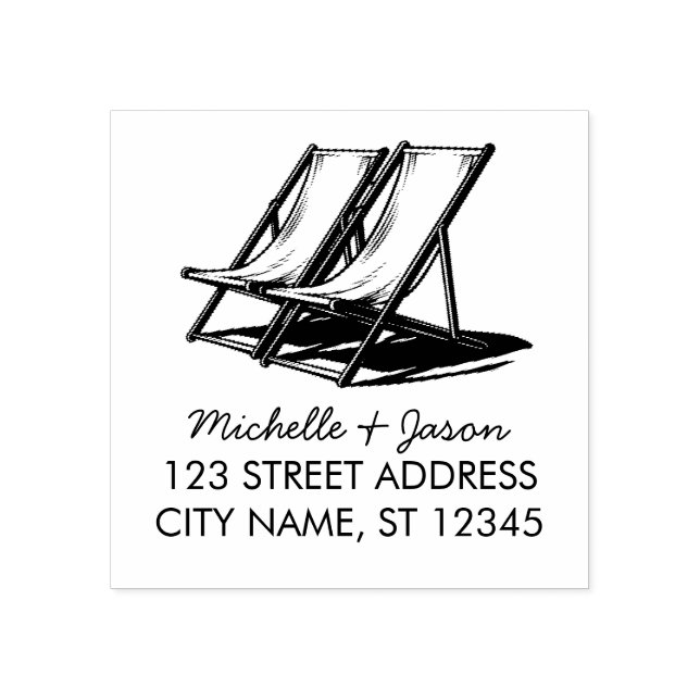 Trendy Tropical Two Chairs Wedding Return Address  Rubber Stamp (Imprint)