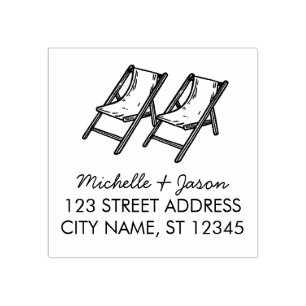 Trendy Tropical Two Chairs Wedding Return Address  Rubber Stamp