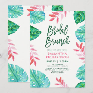 Trendy Tropical Watercolor Bridal Brunch Invitation