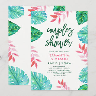 Trendy Tropical Watercolor Couples Shower Invitation