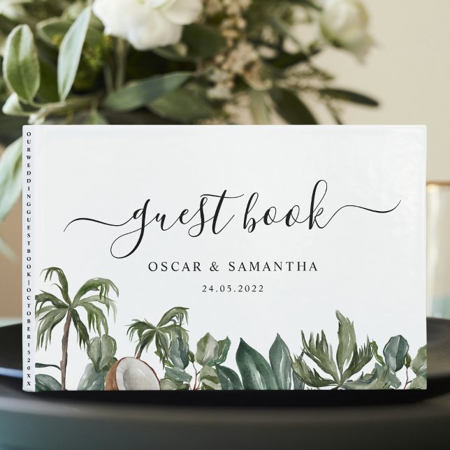 Trendy Tropical Watercolor Green Leaves Guest Book (Creator Uploaded)