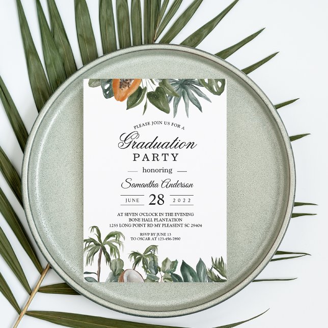 Trendy Tropical Watercolor Green Leaves Invitation (Creator Uploaded)
