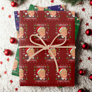 Trendy Trump Merry Christmas Ugly Xmas Gift Wrapping Paper Sheet
