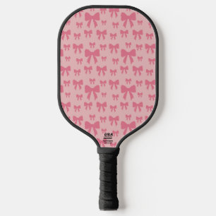 Trendy Tulip Pink Bows Pattern On Boho Chic Pink Pickleball Paddle