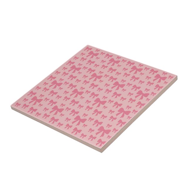 Trendy Tulip Pink Bows Pattern On Boho Chic Pink Tile (Side)