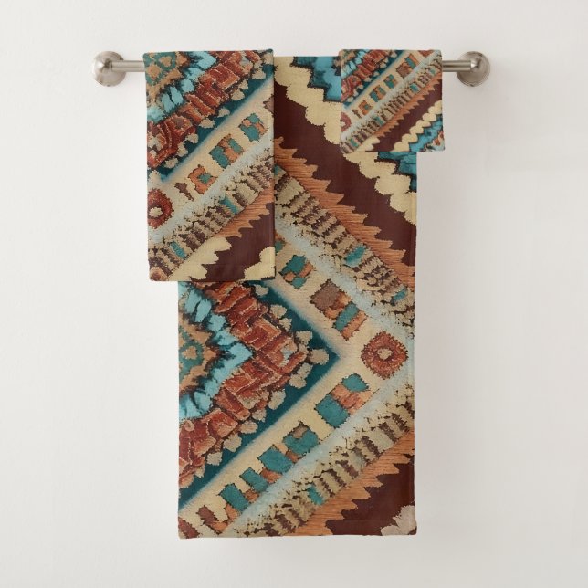 Trendy Turkish Beautiful Old Pattern Collection Bath Towel Set (Insitu)