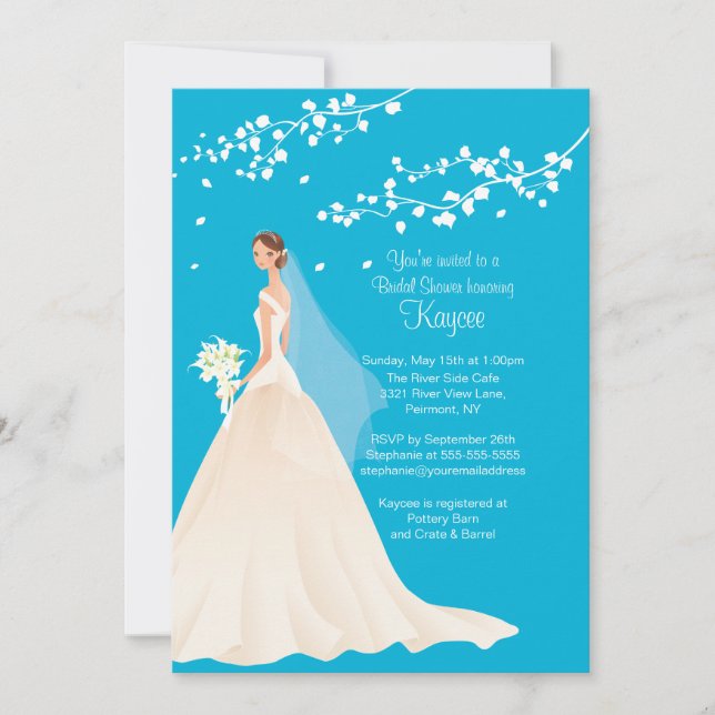 Trendy Turquoise Blue Bridal Shower Invite (Front)