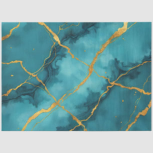 Trendy Turquoise Blue Gold Marble Collection Tissue Paper