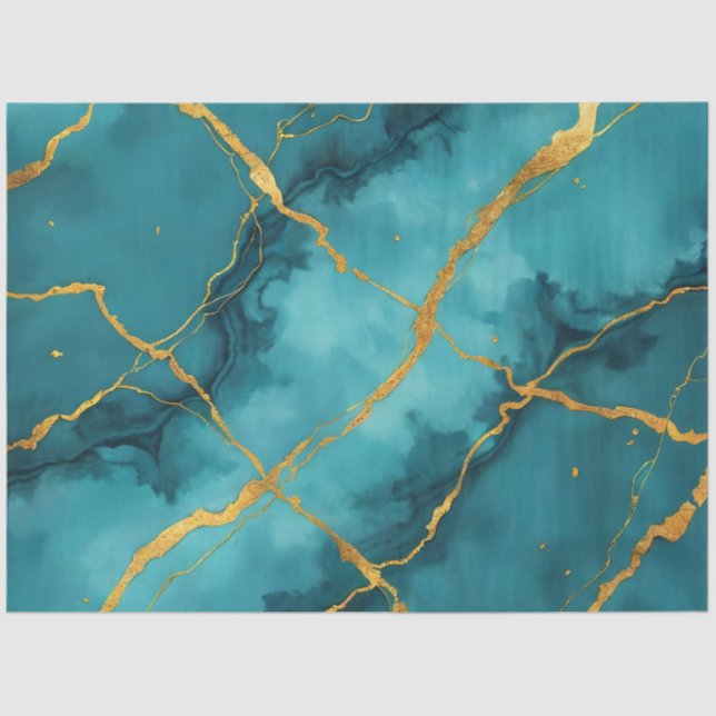 Trendy Turquoise Blue Gold Marble Collection Tissue Paper (Front)