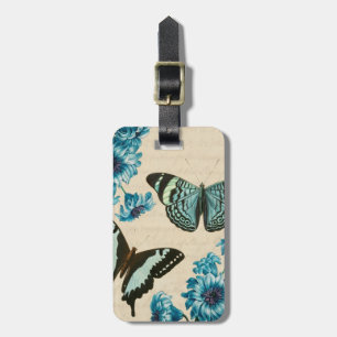 Trendy turquoise butterfly luggage tag