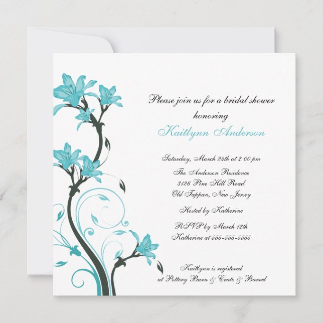 Trendy Turquoise Floral Bridal Shower Invitation (Front)