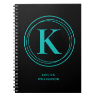 Trendy Turquoise Monogram Name Black