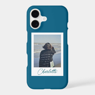 Trendy Turquoise Polaroid Style Custom Name 
