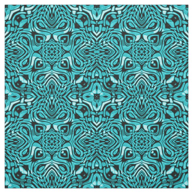 Trendy Turquoise Teal Blue African Mosaic Pattern Fabric (Swatch)