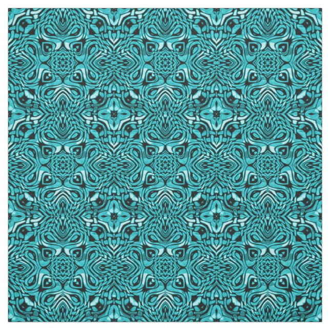 Trendy Turquoise Teal Blue African Mosaic Pattern Fabric (Swatch)