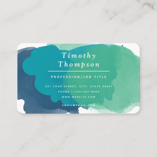 Trendy Turquoise Watercolor Splash Business Card (Front)