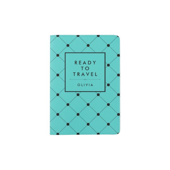 Trendy Turquoise with Chic Black Dots Pattern Passport Holder
