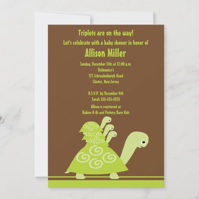 Trendy Turtle Triplets Baby Shower Invitation (Front)