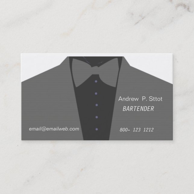 Trendy  Tuxedo Catering Bartender Professional Business Card (Front)