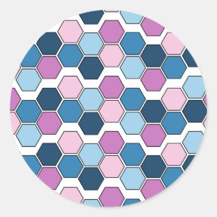 Trendy Twilight City Blue and Pink Hexagon Pattern Classic Round Sticker