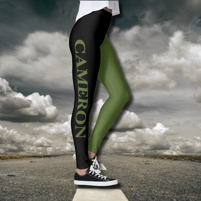 Trendy Two Colours | Name | Black and Olive Green Leggings (Creator Uploaded)