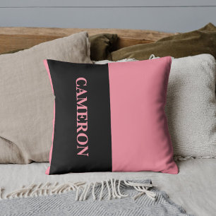 Trendy Two Colours Name Black and Salmon Pink Cushion