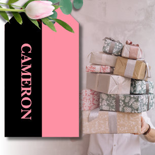 Trendy Two Colours Name Black and Salmon Pink Gift Tags
