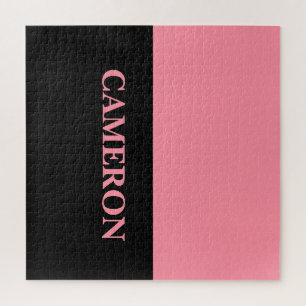 Trendy Two Colours Name Black and Salmon Pink Jigsaw Puzzle