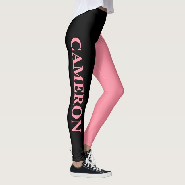 Trendy Two Colours | Name | Black and Salmon Pink Leggings (Right)