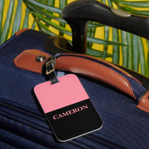 Trendy Two Colours   Name   Black and Salmon Pink Luggage Tag