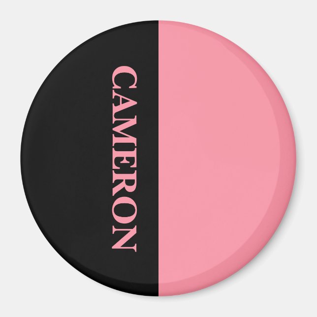 Trendy Two Colours | Name | Black and Salmon Pink Magnet (Front)