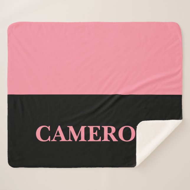 Trendy Two Colours | Name | Black and Salmon Pink Sherpa Blanket (Front (Horizontal))