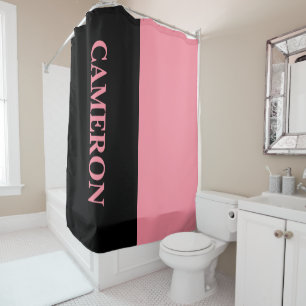 Trendy Two Colours Name Black and Salmon Pink Shower Curtain