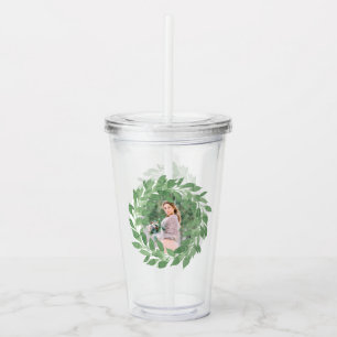 Trendy Two Photo Watercolor Greenery Wreath Acrylic Tumbler