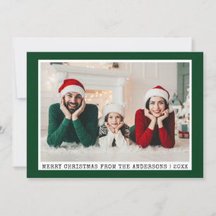 Trendy Typewriter Font Christmas Photo Green Holiday Card