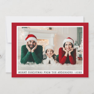 Trendy Typewriter Font Christmas Photo Red Holiday Card