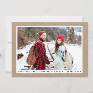 Trendy Typewriter Font Minimalist Photo Kraft Holiday Card