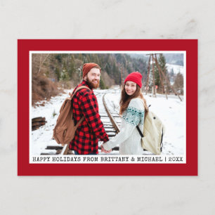 Trendy Typewriter Font Minimalist Photo Red Postcard