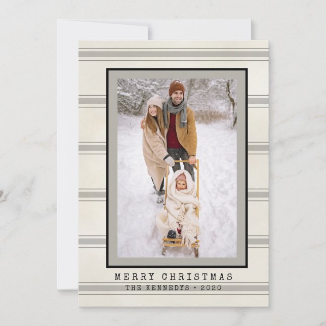 Trendy Typewriter Font Rustic Photo Holiday Card  (Front)