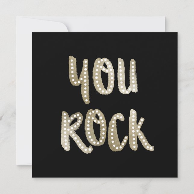 Trendy Typographic Black & Faux Gold You Rock Holiday Card (Front)