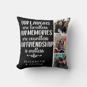 Trendy Typography Best Friends Names Photo Collage Cushion