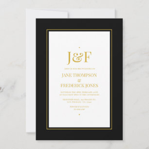 Trendy Typography Black and Gold Wedding Invitation